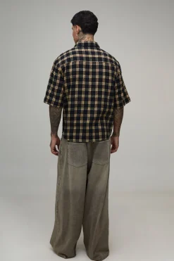 Chemise Grande Taille En Flanelle À Manches Courtes Coupe Oversize Ourlet Courbe Essentielle