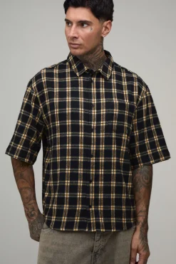 Chemise Grande Taille En Flanelle À Manches Courtes Coupe Oversize Ourlet Courbe Essentielle