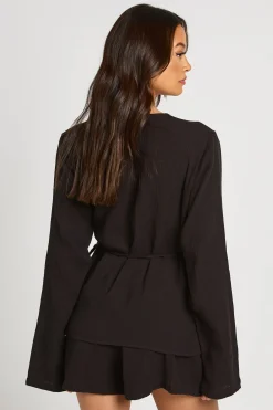 boohoo Chemise Grande Taille En Gaze De Coton Avec Liens Latéraux Ensemble Coordonné<Femme Ensembles