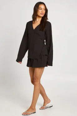 boohoo Chemise Grande Taille En Gaze De Coton Avec Liens Latéraux Ensemble Coordonné<Femme Ensembles
