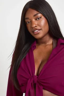 boohoo Chemise Grande Taille En Mousseline À Nouer Devant<Femme Tenues De Plage