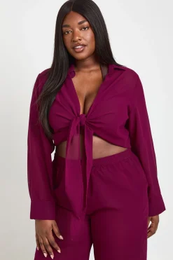 boohoo Chemise Grande Taille En Mousseline À Nouer Devant<Femme Tenues De Plage