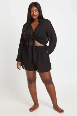 boohoo Chemise Grande Taille En Mousseline Avec Nœud Devant<Femme Tenues De Plage