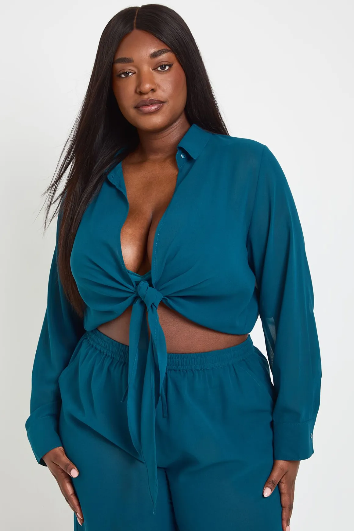 Chemise Grande Taille En Mousseline Avec Nœud Devant