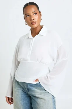 Chemise Grande Taille En Mousseline Taille Cintrée Manches Évasées