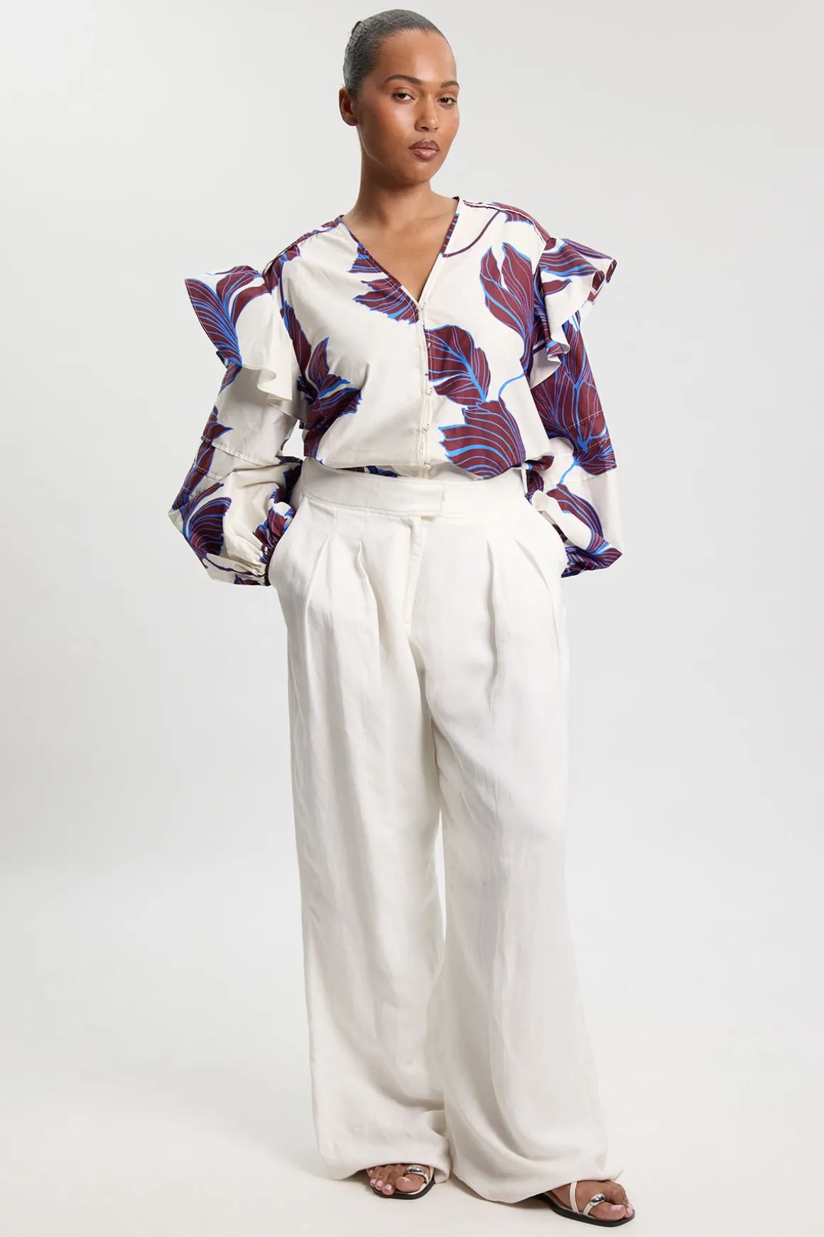 Chemise Grande Taille En Satin De Coton Tissé À Imprimé Floral Graphique