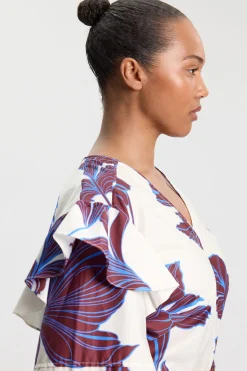 Chemise Grande Taille En Satin De Coton Tissé À Imprimé Floral Graphique