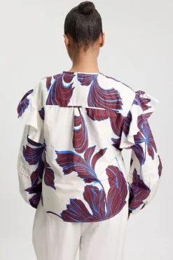 Chemise Grande Taille En Satin De Coton Tissé À Imprimé Floral Graphique