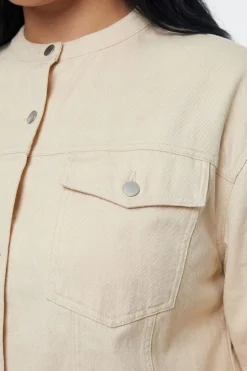 Chemise Grande Taille En Sergé Sans Col Avec Taille Cintrée