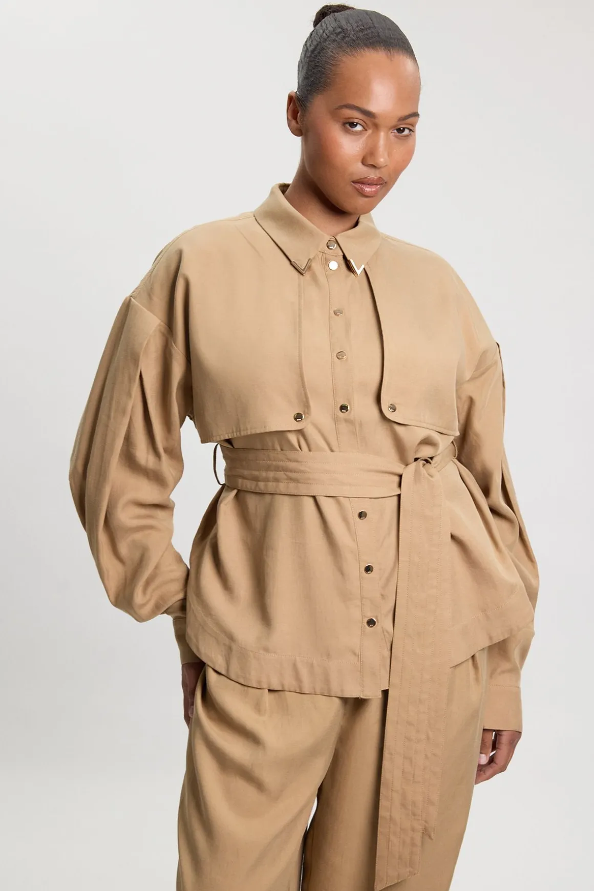 Chemise Grande Taille En Sergé De Cupro Style Utilitaire