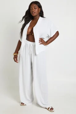 Chemise Grande Taille À Manches Courtes Oversize Aspect Lin