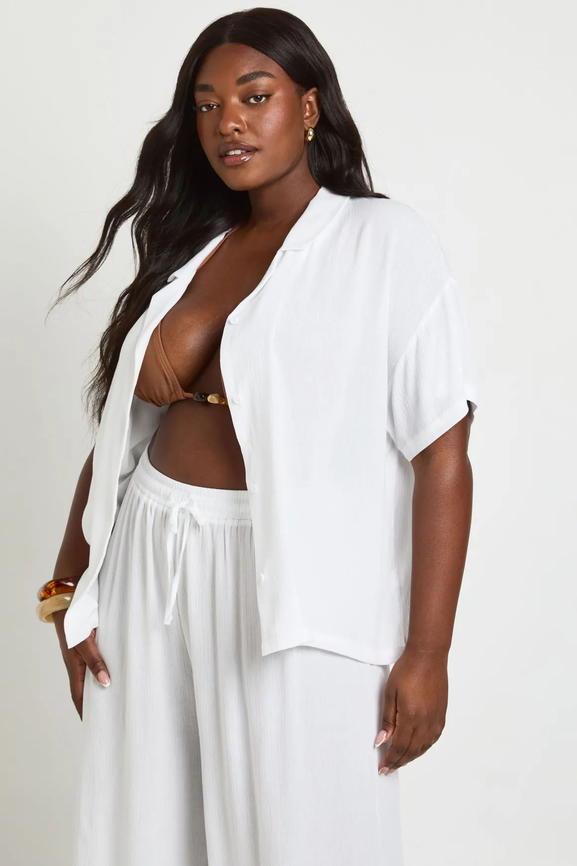 Chemise Grande Taille À Manches Courtes Oversize Aspect Lin
