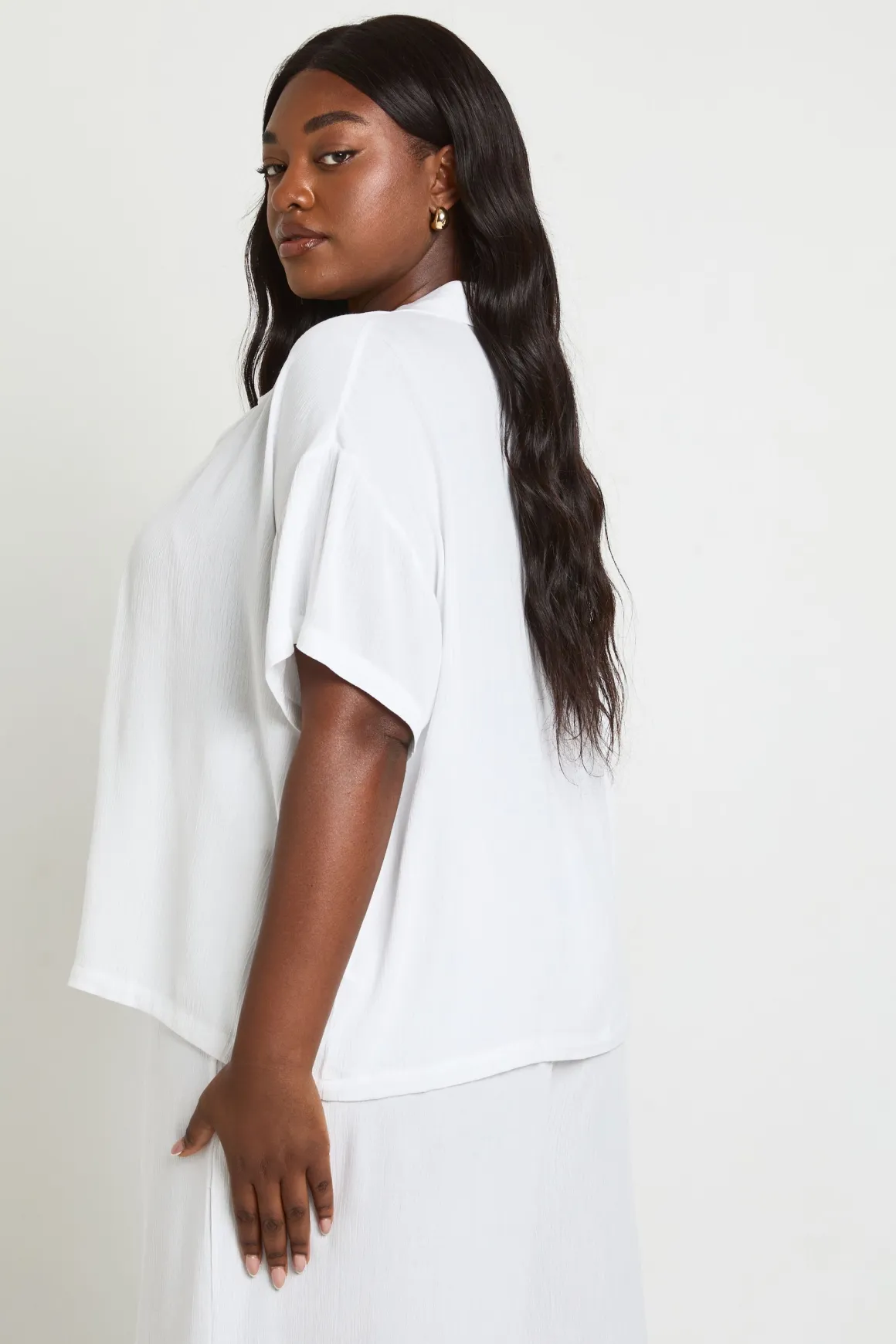 Chemise Grande Taille À Manches Courtes Oversize Aspect Lin