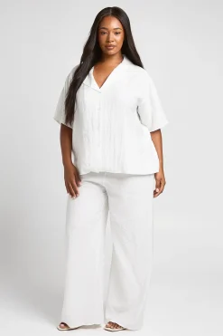 boohoo Chemise Grande Taille À Manches Courtes Effet Lin<Femme Tons Neutres|Tenues De Plage