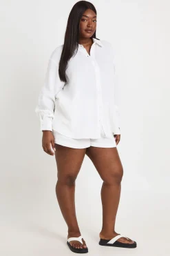boohoo Chemise Grande Taille Manches Longues Oversize<Femme Tons Neutres|Tenues De Plage