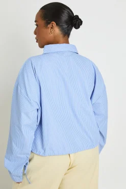 boohoo Chemise Grande Taille Popeline À Fines Rayures Avec Cordon De Serrage<Femme Tops