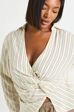 Chemise Grande Taille À Rayures Avec Torsade Frontale Et Taille Froncée