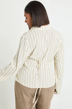 Chemise Grande Taille À Rayures Avec Torsade Frontale Et Taille Froncée