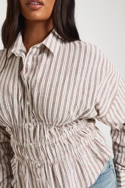Chemise Grande Taille à Rayures Tennis en Popeline avec Taille Froncée