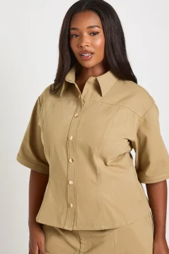boohoo Chemise Grande Taille Sergé Doré Taille Cintrée<Femme Tops