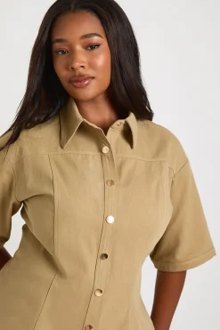 boohoo Chemise Grande Taille Sergé Doré Taille Cintrée<Femme Tops