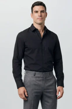 Chemise Grande Taille & Tall Noire Manches Longues Facile À Repasser