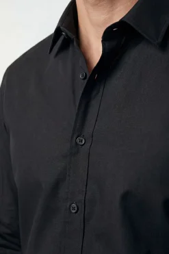 Chemise Grande Taille & Tall Noire Manches Longues Facile À Repasser