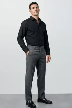 Chemise Grande Taille & Tall Noire Manches Longues Facile À Repasser
