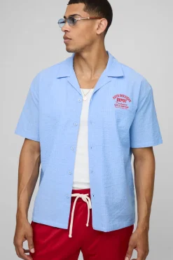 boohooMAN Chemise Graphique Seersucker Oversize à Col Revere<Homme Chemises