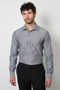 Chemise Grise Texturée Ajustée À Manches Longues