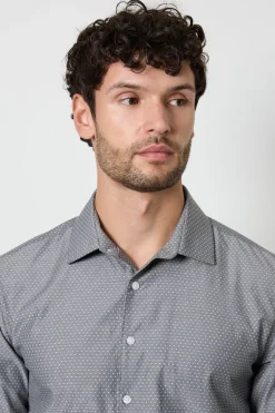 Chemise Grise Texturée Ajustée À Manches Longues