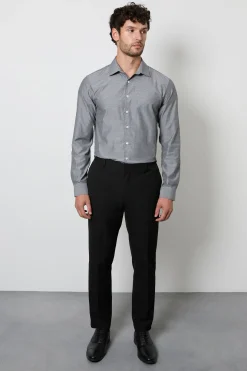 Chemise Grise Texturée Ajustée À Manches Longues