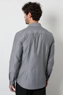 Chemise Grise Texturée Ajustée À Manches Longues
