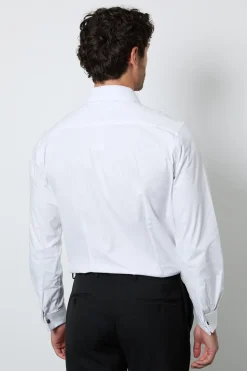 Chemise Habillée Blanche Cintrée À Plastron Et Poignets Mousquetaires