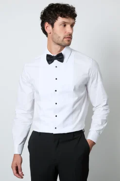 Chemise Habillée Blanche Cintrée À Plastron Et Poignets Mousquetaires