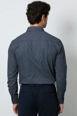 Chemise Habillée Bleu Marine À Manches Longues Avec Petit Imprimé Géométrique