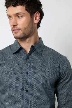 Chemise Habillée À Manches Longues Imprimé Géométrique Vert