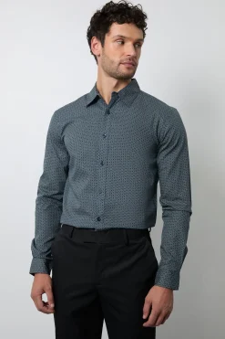 Chemise Habillée À Manches Longues Imprimé Géométrique Vert