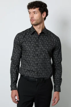 Chemise Habillée Noire À Manches Longues À Imprimé Floral