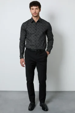 Chemise Habillée Noire À Manches Longues À Imprimé Floral