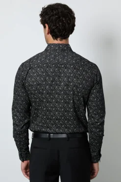Chemise Habillée Noire À Manches Longues À Imprimé Floral