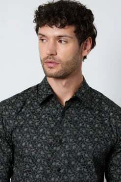Chemise Habillée Noire À Manches Longues À Imprimé Floral