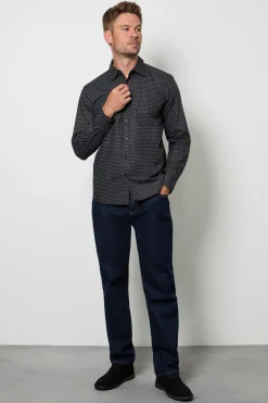 Chemise Habillée Noire À Manches Longues Avec Imprimé Géométrique