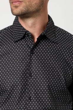 Chemise Habillée Noire À Manches Longues Avec Imprimé Géométrique