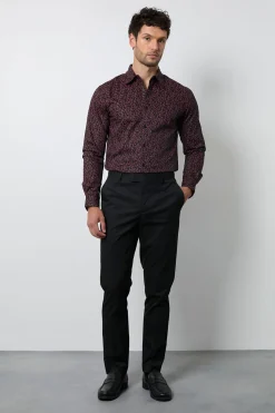Chemise Habillée Rouge À Manches Longues Imprimé Fleuri Ditsy