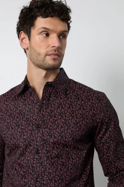 Chemise Habillée Rouge À Manches Longues Imprimé Fleuri Ditsy