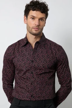 Chemise Habillée Rouge À Manches Longues Imprimé Fleuri Ditsy