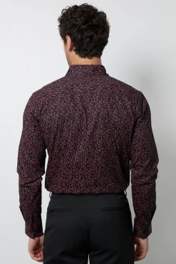 Chemise Habillée Rouge À Manches Longues Imprimé Fleuri Ditsy
