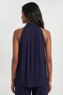 KarenMillen Chemise Haut De Gamme En Lin Et Viscose Avec Col Licou Tissé<Femme Tops