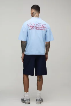 boohooMAN Chemise Haute Coupe Boxy Oversize À Manches Courtes Broderie Riviera Française<Homme Chemises|Tout Afficher